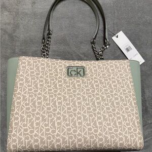 Calvin Klein Monogram Beige and Mint Tote